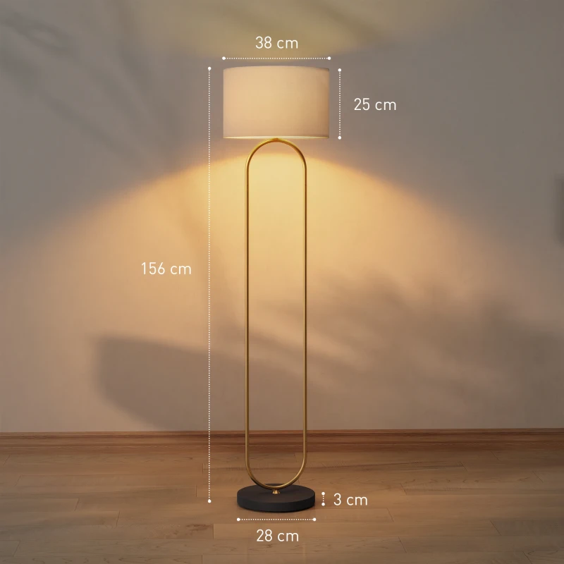 HOMCOM Lampadaire abat-jour en lin douille E27 style moderne interrupteur à pied pour salon et chambre 156 cm doré et noir
