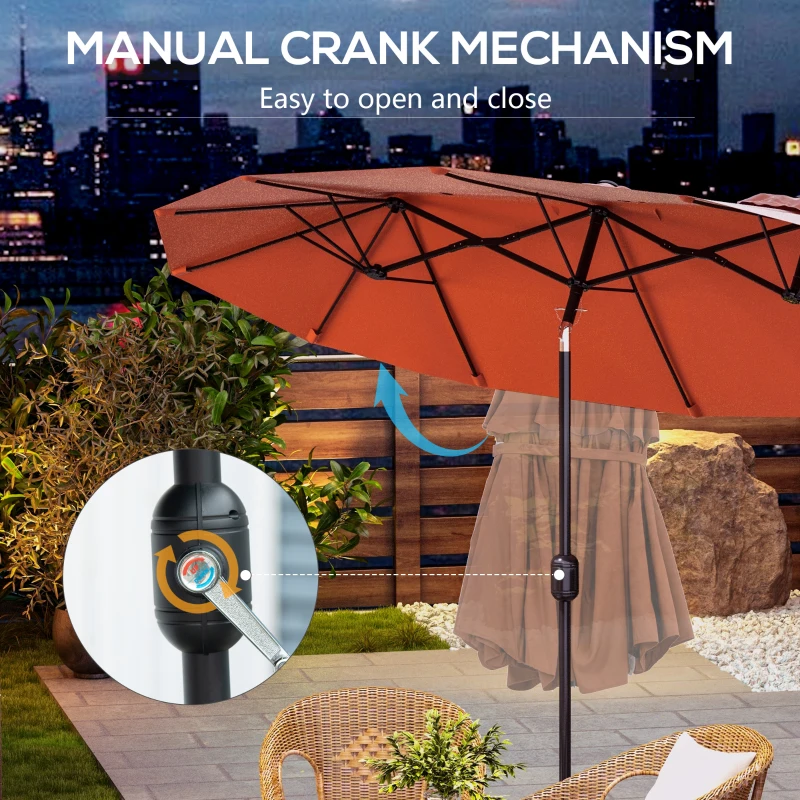 Outsunny Parasol przeciwsłoneczny, parasol ogrodowy, nachylany, z korbą ręczną, otwory wentylacyjne, poliester + stal, czerwone wino, 295 x 152 cm