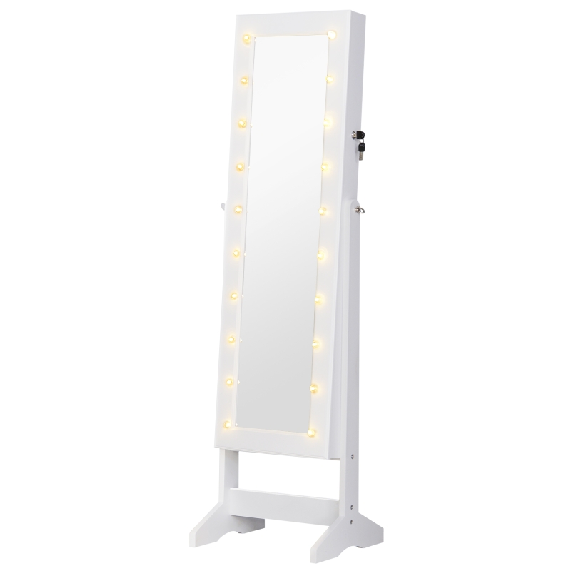 HOMCOM Armoire à Bijoux Armoire de Rangement sur Pied avec Miroir et Serrure Éclarage LED MDF 40 x 37 x 146 cm Blanc
