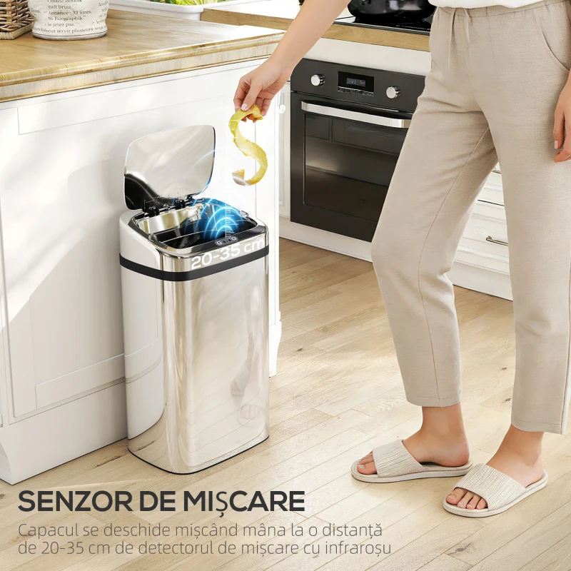 HOMCOM Cos de gunoi cu senzor 30L inox elegant
