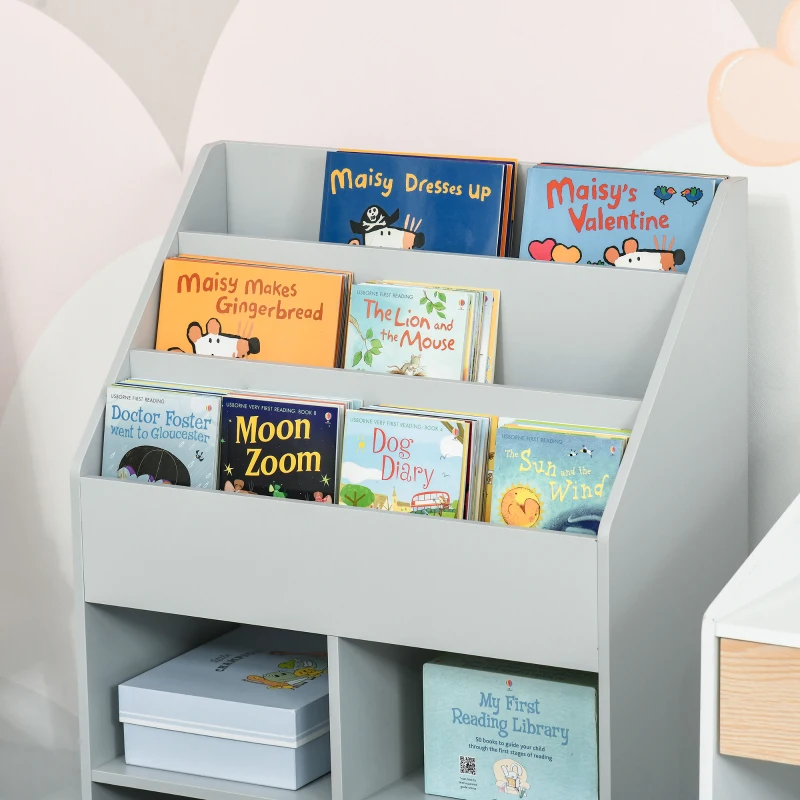 HOMCOM Bibliotecă etajeră Multi-Depozitare 3 rafturi 2 nișe Sertar mare din lemn Gri