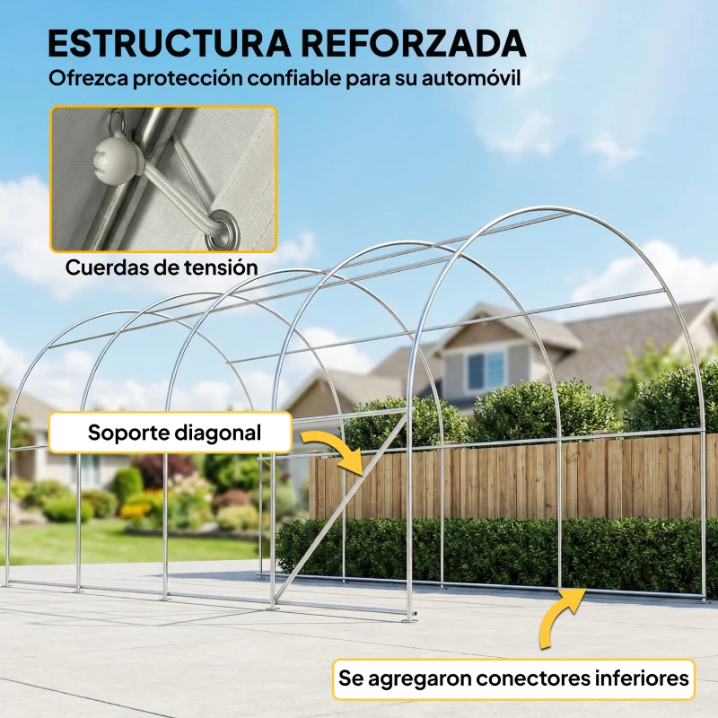 Outsunny Garaje Exterior para Coche 3x6 m Impermeable con Tejido PE Resistente Marco de Metal Galvanizado UPF 30+ Blanco