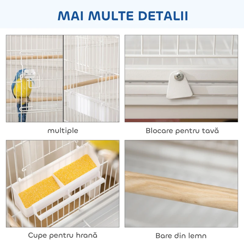 PawHut Gabbia per Uccelli da Interni in Acciaio e Legno a 4 Ruote con Vassoio