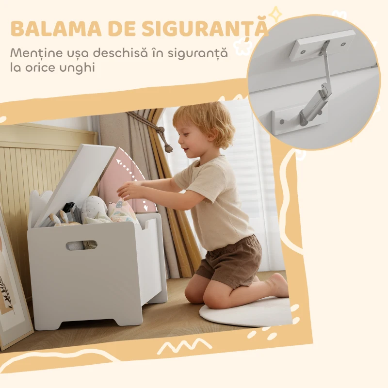 AIYAPLAY Cutie pentru jucării din lemn în formă de urs cu capacitatea de 20 kg, 60x38x48 cm, alb