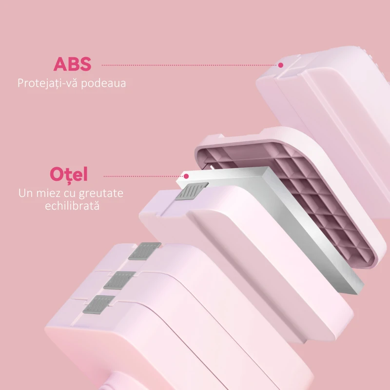 SPORTNOW Set 2 Gantere de 5 kg, Pătrate și Antiderapante cu Plăci Detașabile, din Oțel și ABS, 32x9x9 cm, Roz