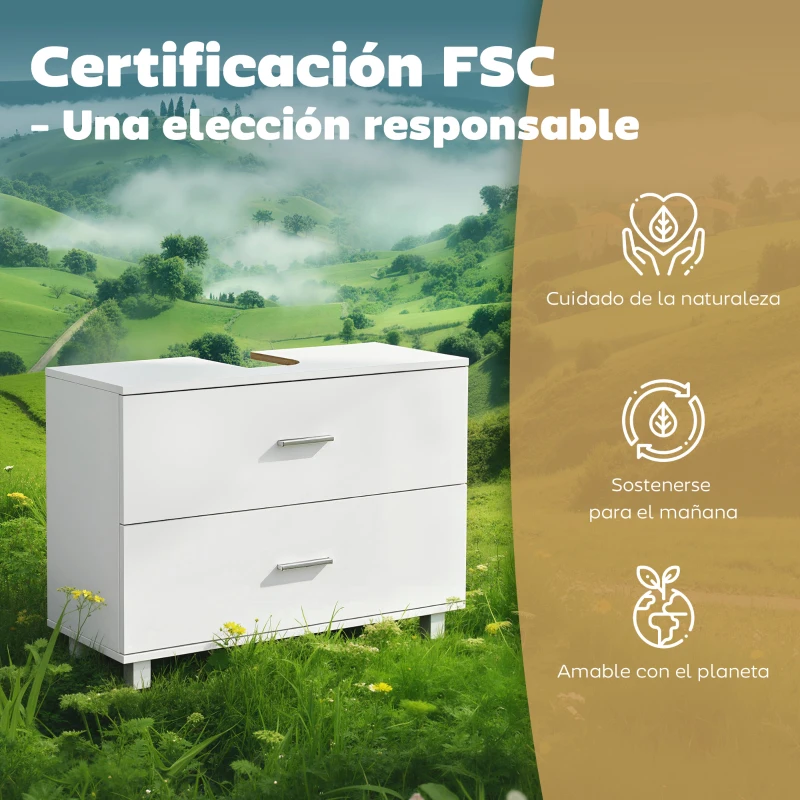 HOMCOM Mueble Bajo Lavabo con 2 Cajones Estilo Moderno para Lavabo sin Pedestal 80x30x60 cm Blanco