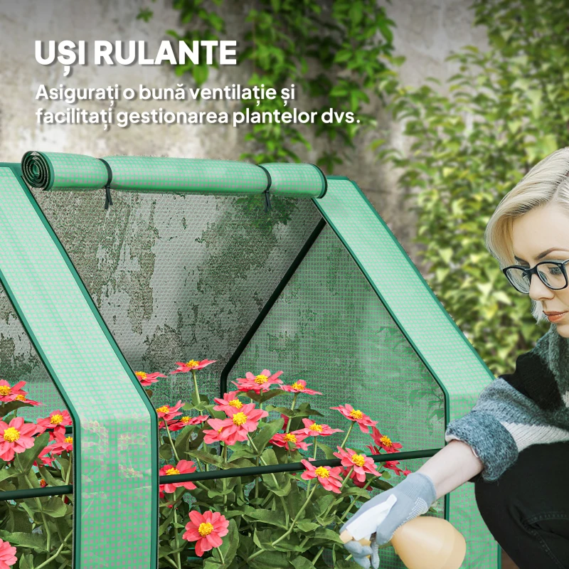 Outsunny Mini Sera Portabilă Tunel pentru Plante, Flori, Casă Caldă cu Uși Rulabile cu Fermoar, Verde