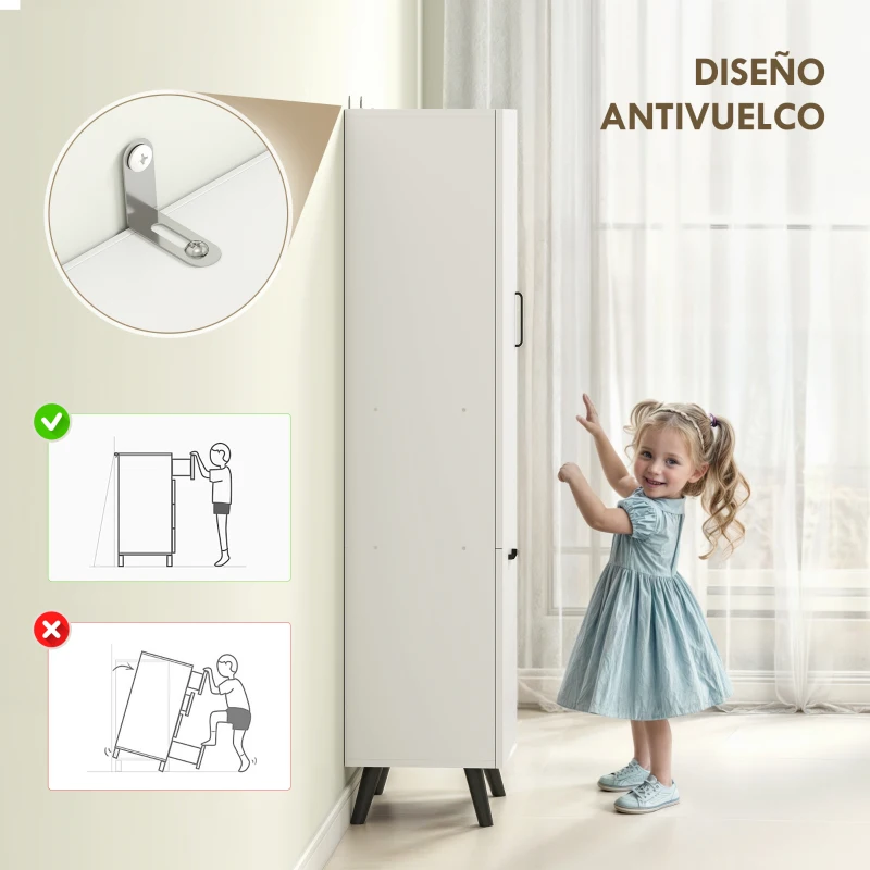 HOMCOM Armario Alto para Baño con Puertas y Estantes Cesto para Ropa Sucia en Espacios Reducidos 35x31,5x144 cm Blanco