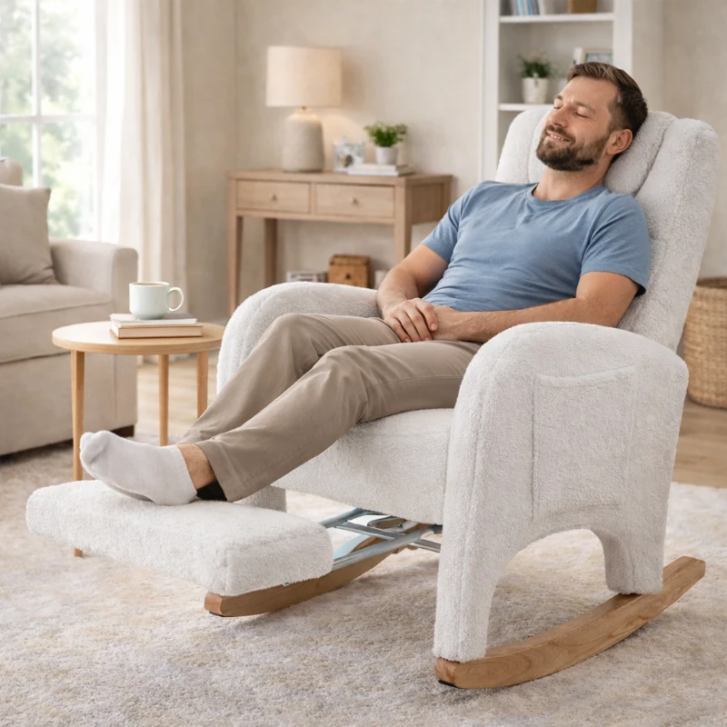 Schaukelstuhl Teddy gepolstert ergonomisch mit Armlehne 99cm für Schlafzimmer Wohnzimmer Weiß