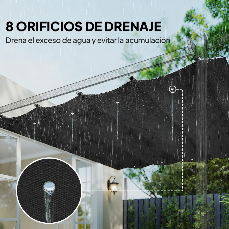 Outsunny Techo de Repuesto Retráctil 3x2,5 m para Marco de 2,85x2 m Toldo de Tela Solo para Cenador Jardín con 8 Orificios Gris Oscuro