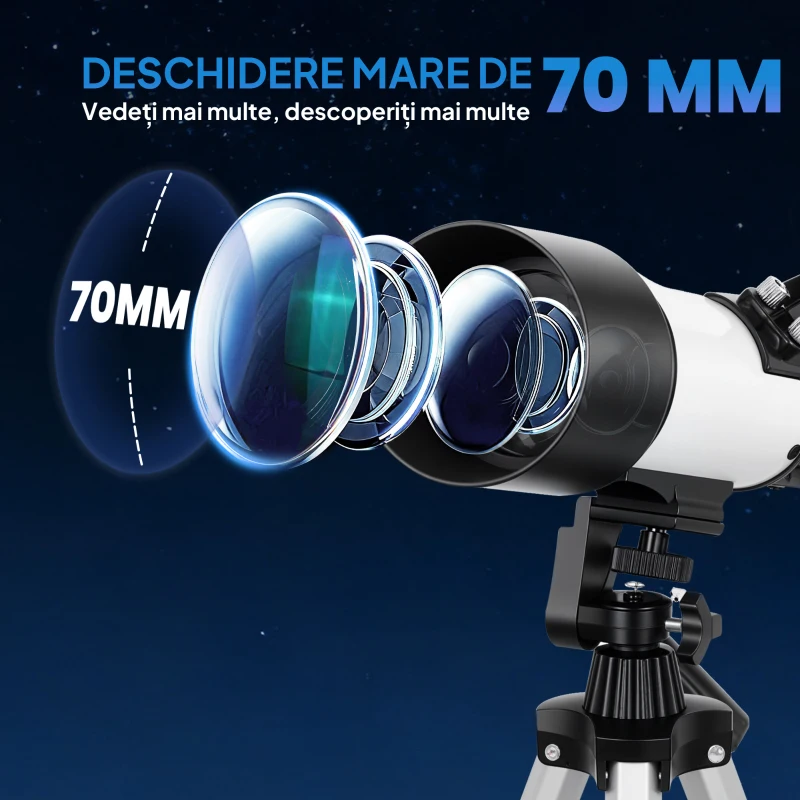 Outsunny Telescop Astronomic 70mm cu 2 Lentile Oculare și Adaptor pentru Smartphone, 80x80x135 cm, Alb și Negru