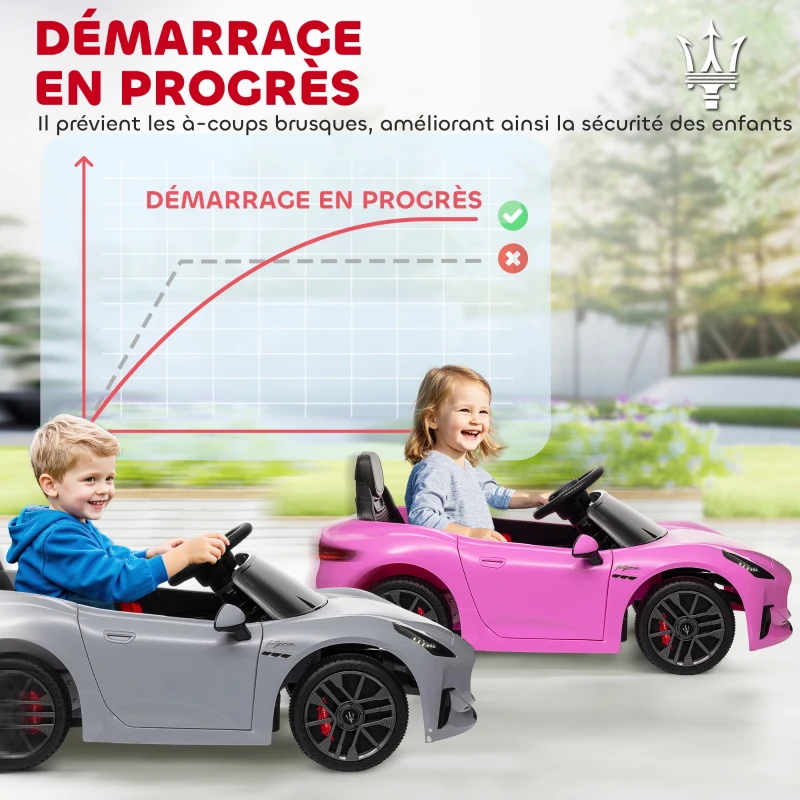 AIYAPLAY Voiture électrique pour enfants sous licence Maserati Gran Turismo Folgore, 12V avec télécommande, de 3 à 5 ans, gris