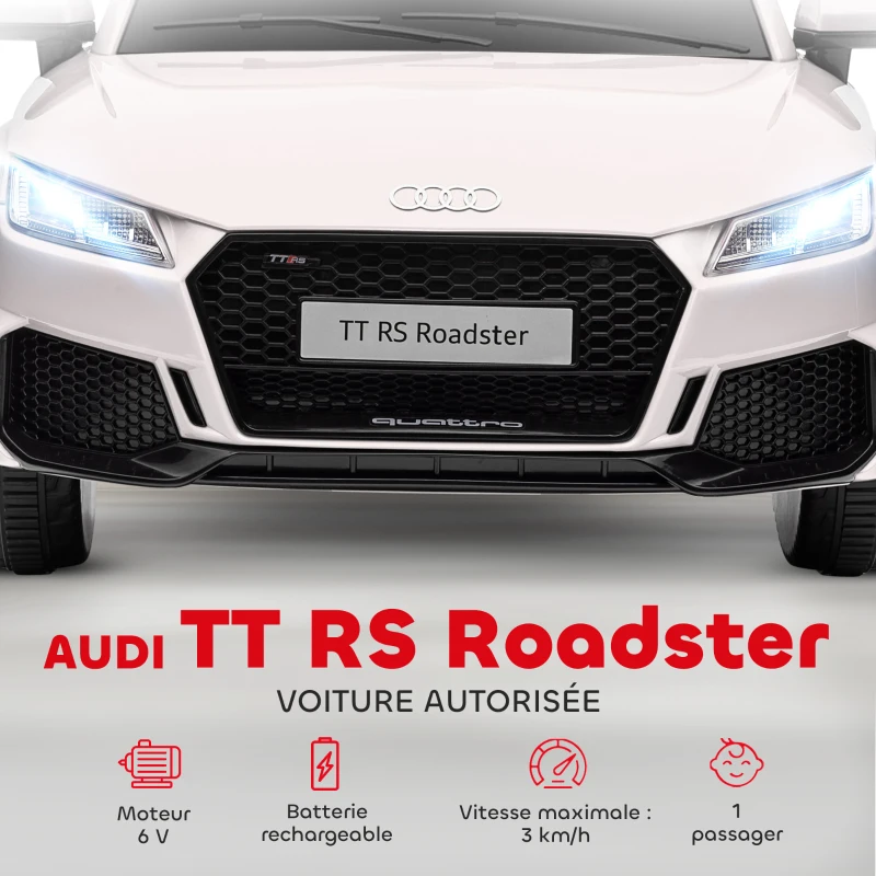 HOMCOM Voiture électrique enfant véhicule électrique enfant Audi TT RS 12 V 30 W V. Max. 3 Km/h télécommande 2,4G Effets sonores + Lumineux Blanc(m-4)