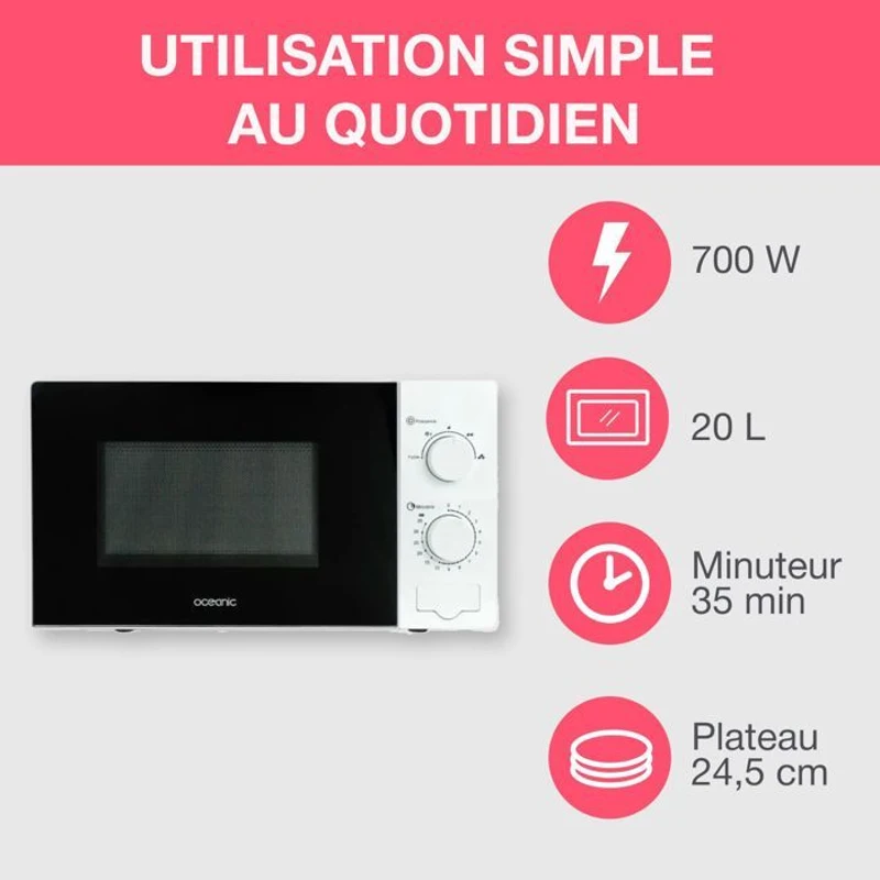 Micro-ondes OCEANIC MO20W11 Blanc 45,4 x H26,1 x P32,6 cm - 20L