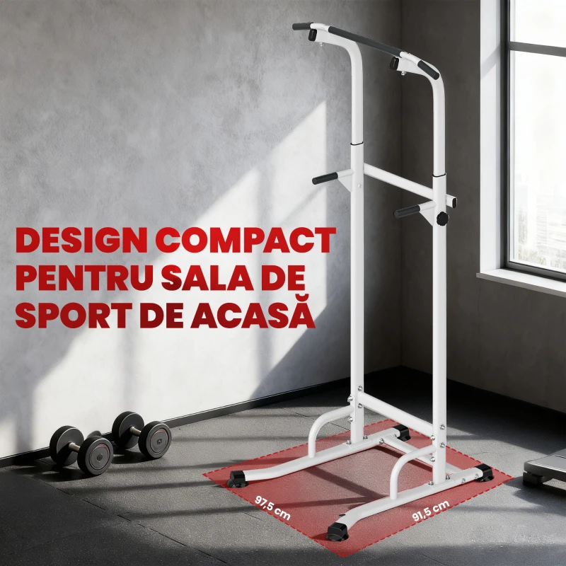 SPORTNOW Power Tower cu Bare pentru Dip și Tracțiuni, Stație Fitness Multifuncțională cu Înălțime Reglabilă 176,5-227 cm, Structură din Oțel pentru Antrenament Acasă, Capacitate 120 kg
