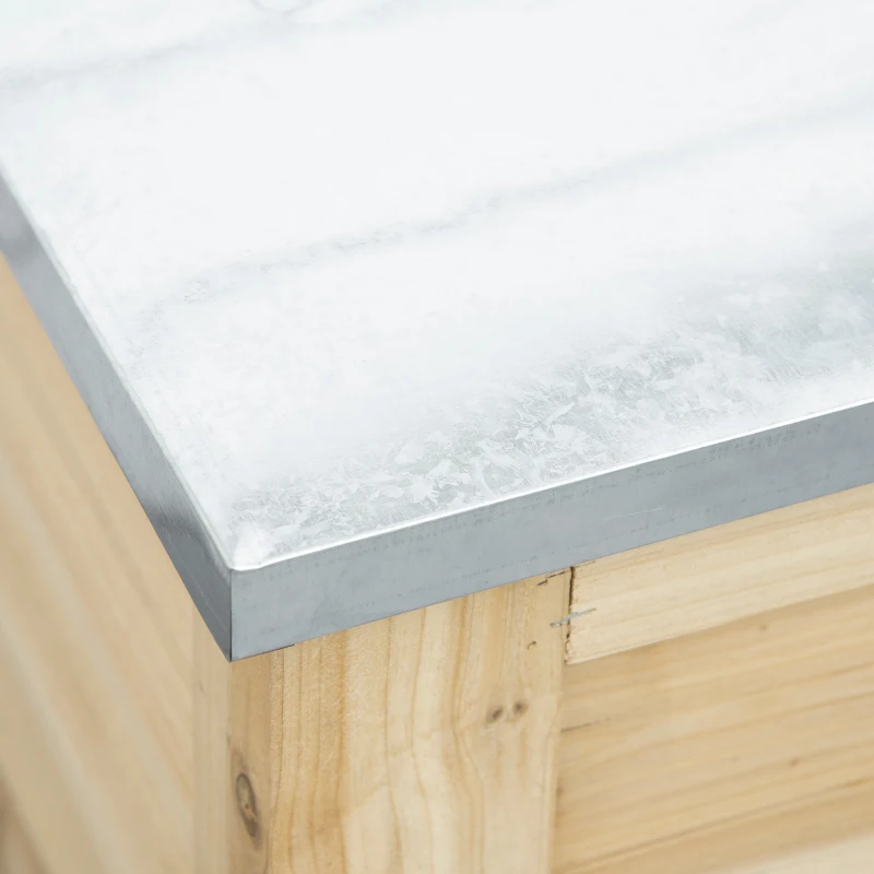 Outsunny Baule da Esterno da 155L in Legno con Coperchio in Metallo e 2 Ammortizzatori, 110x50x50 cm, color Legno