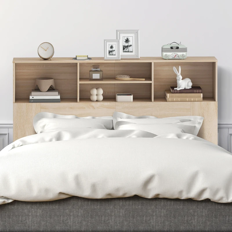 HOMCOM Tête de lit sur pied avec rangements, accessoire de lit 4 compartiments ouverts, 140 x 19 x 103,5 cm, effet bois naturel