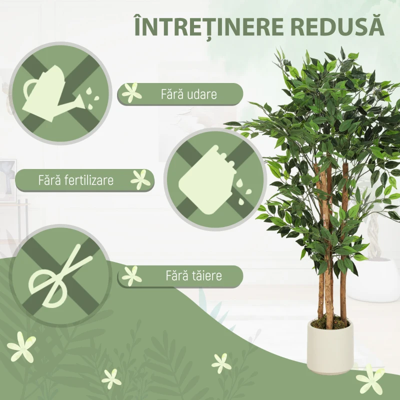 HOMCOM Copac Artificial de 120 cm, Plantă Decorativă cu Trunchi Solid din Lemn și Ghiveci pentru Interior, Verde