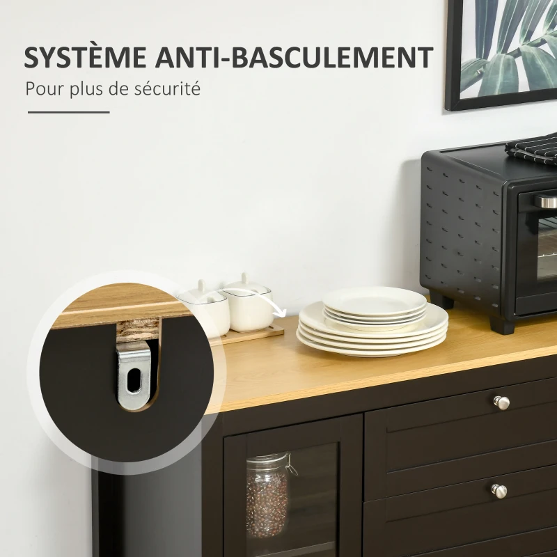HOMCOM Buffet meuble de rangement 1 placard double porte 2 placards à porte vitrée 2 tiroirs étagère réglable 120x40x90cm noir