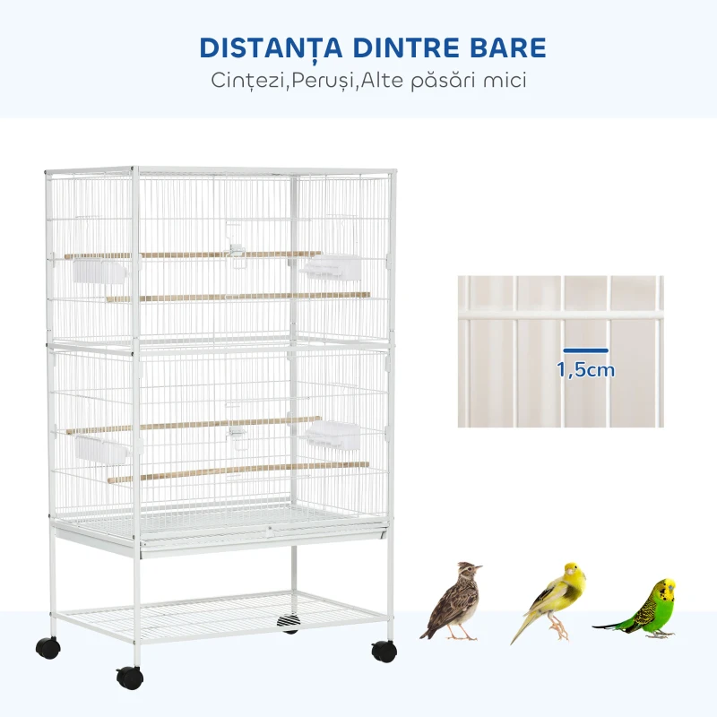 PawHut Gabbia per Uccelli da Interni in Acciaio e Legno a 4 Ruote con Vassoio
