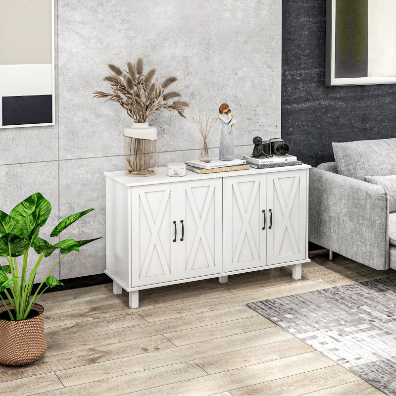 HOMCOM Meuble de rangement buffet bas 4 portes avec étagères réglables en hauteur style campagne longueur 120 cm blanc