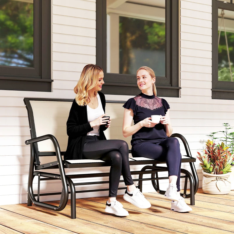 Outsunny Banc à Bascule de Jardin 2 Places Design Contemporain Grand Confort accoudoirs Assise et Dossier Ergonomique Acier textilène Beige