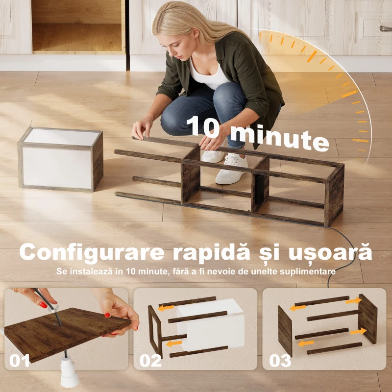 HOMCOM Lampă de Podea LED cu Rafturi, Lampă Modernă cu Interruptor cu Pedală și Porturi USB, Temperatură Luminoasă Reglabilă pentru Living și Dormitor, Maro