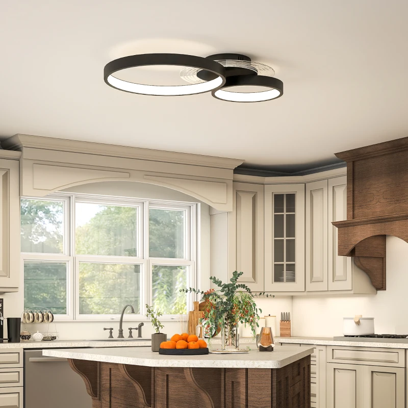 HOMCOM Plafoniera LED Moderna a 3 Anelli con Temperatura Colore Regolabile, Potenza 40W, Nero