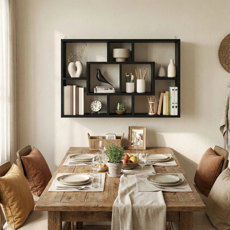 HOMCOM Estante de Parede Decorativa para Livros CDs com 8 Cubos 85x14,5x47,5 cm Preto