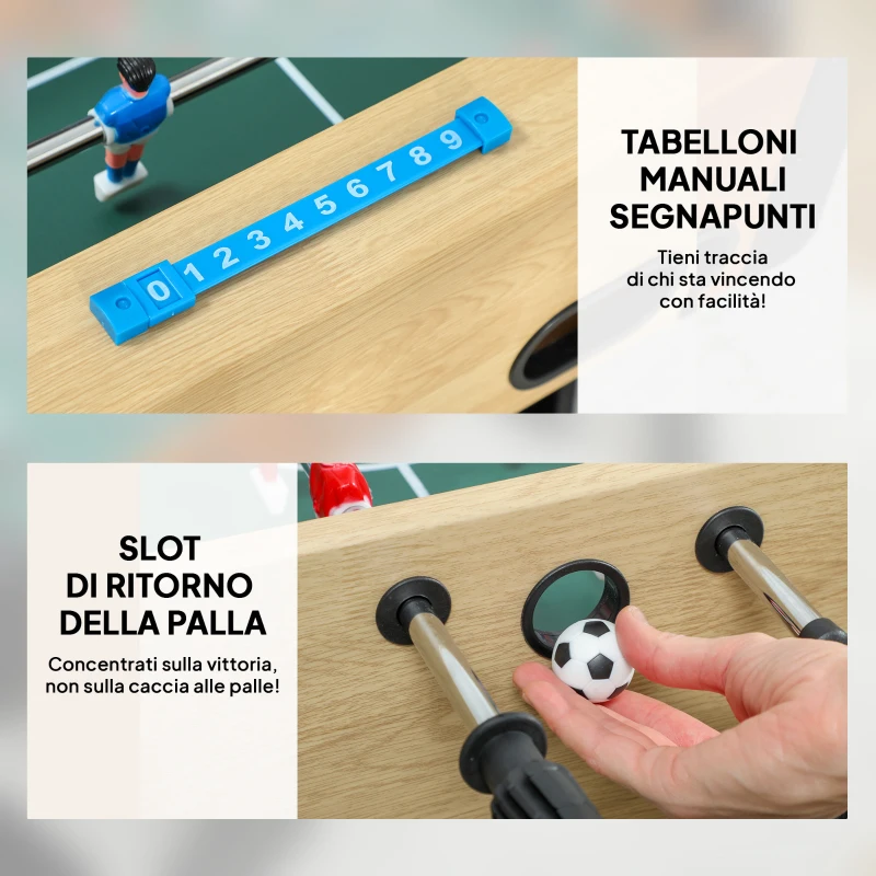 SPORTNOW Calcio Balilla Pieghevole con Impugnature Antiscivolo, 2 Palline e Segnapunti, Verde e color Legno