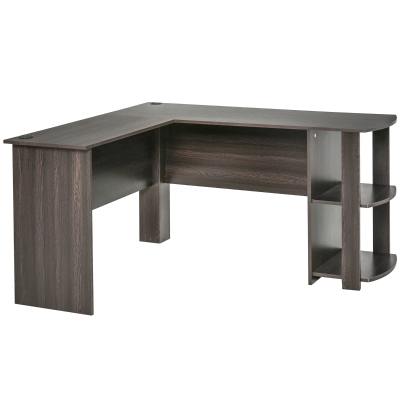 HOMCOM Bureau informatique bureau d'angle contemporain avec étagères en panneaux de particules idéal pour maison bureau dortoir 136 x 130 x 72 cm imitation wengé brun