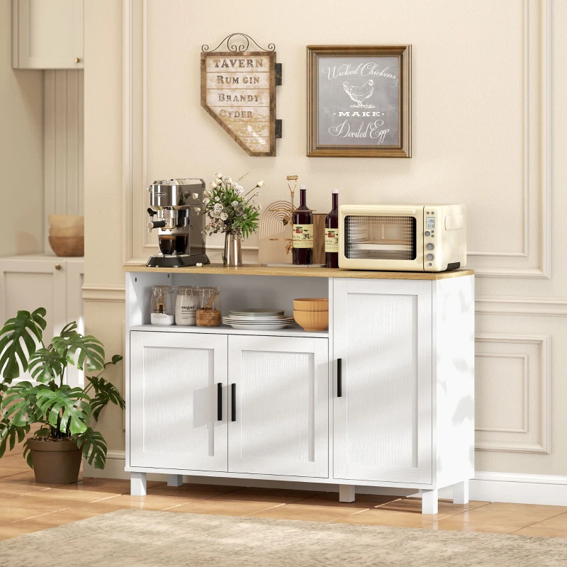 HOMCOM Buffet, meuble de rangement avec 3 portes, compartiment ouvert et étagères réglables, 110 x 33 x 75 cm, blanc
