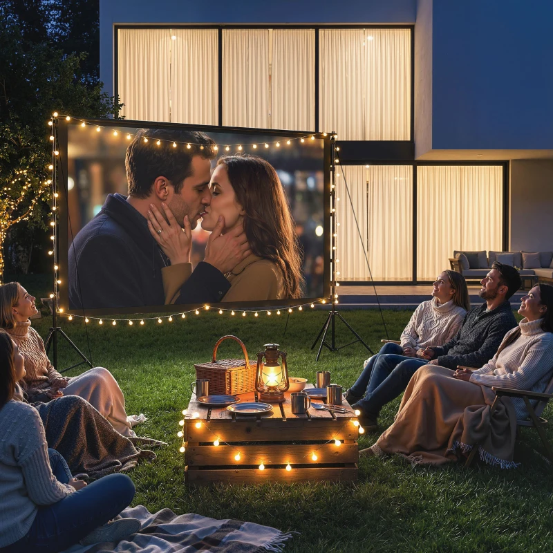 HOMCOM Écran de projection avec trépieds 100 pouces 16:9 HD 4K/8K, écran videoprojecteur portable, 268x58x181cm, blanc et noir