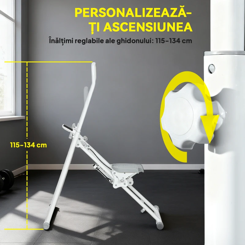 SPORTNOW Stepper Vertical Pliabil cu Mâner Reglabil, Pedale Antiderapante și Monitor LCD, Alb