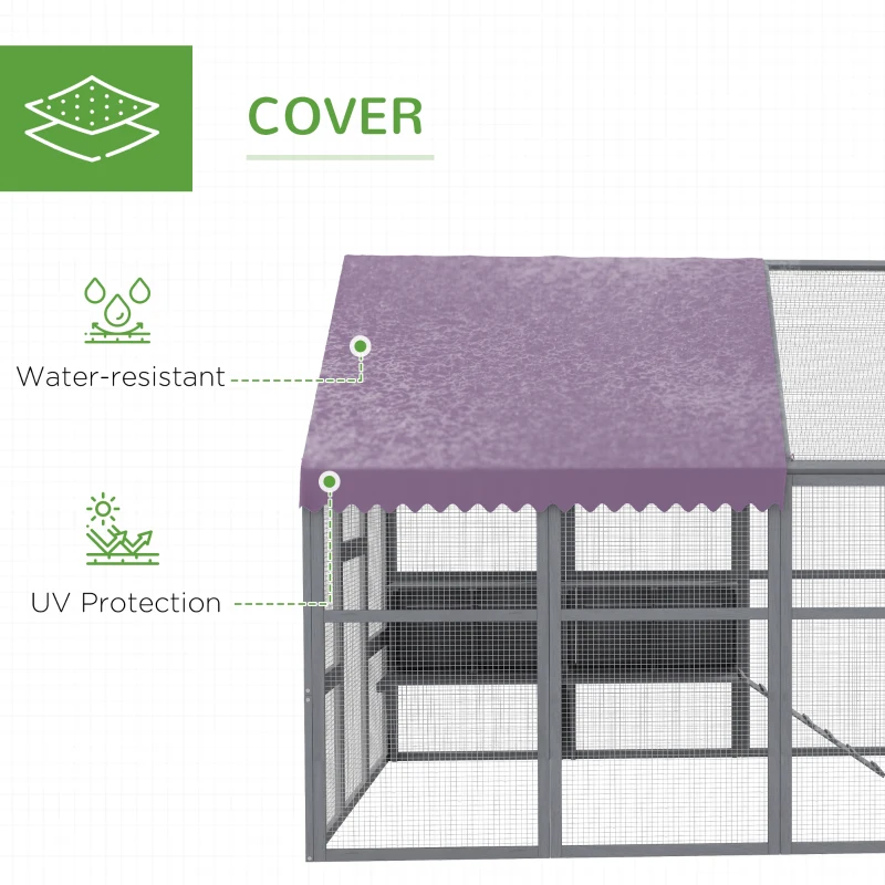 PawHut Kurnik, dom dla kur, buda dla kur, wejście, odporny na warunki pogodowe, 280 x 185,5 x 188 cm, Szary