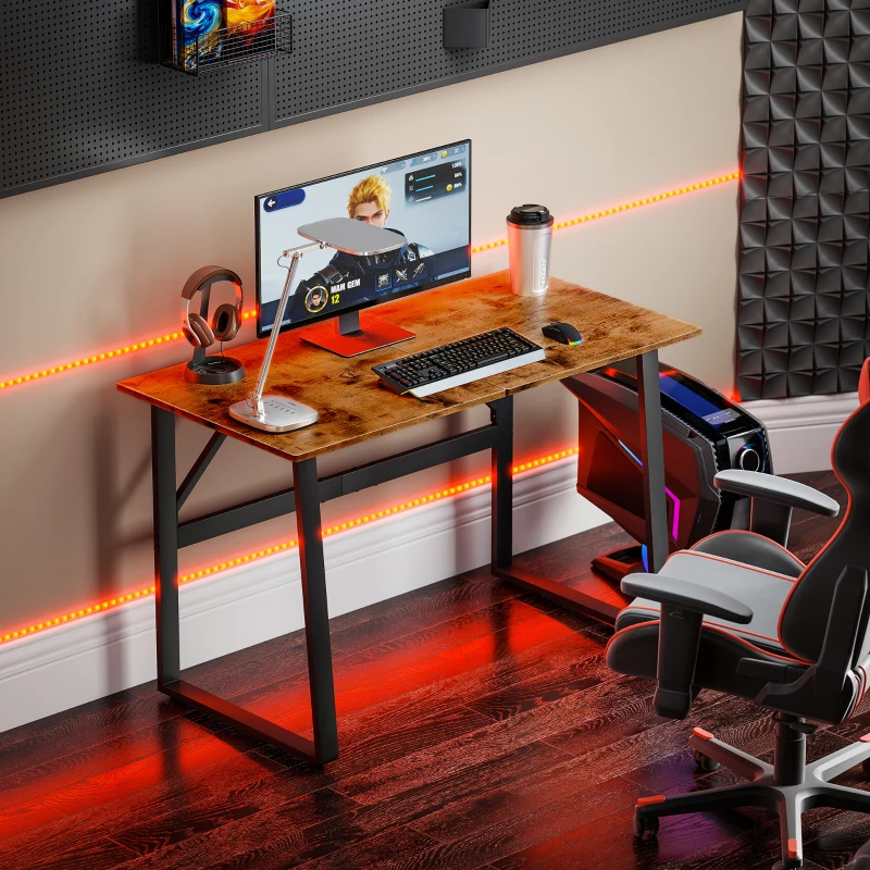 HOMCOM Birou pentru Computer, 120x60x76 cm Birou Lungu cu Colțuri Rotunjite și Structură din Oțel, Masă PC Industrială, pentru Casă, Studiu, Dormitor, Birou, Maro Rustic