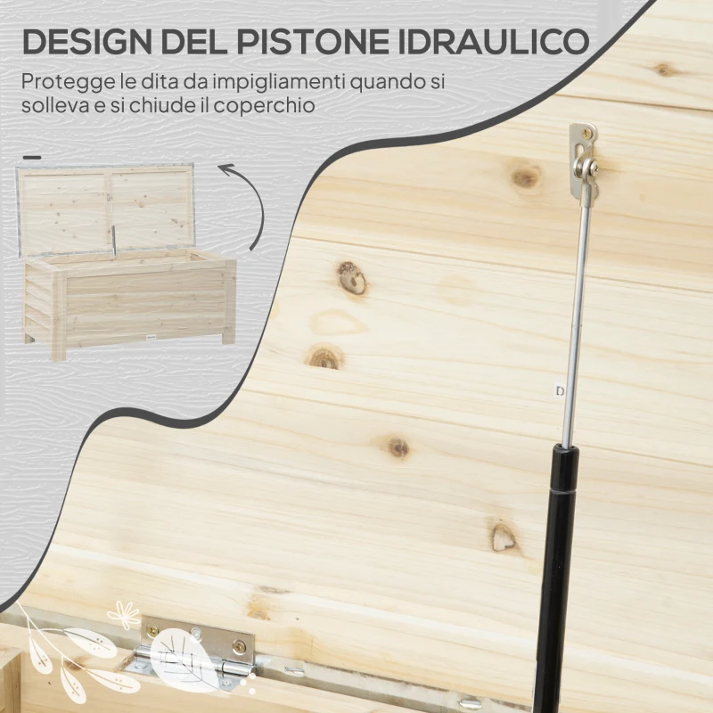 Outsunny Baule da Esterno da 155L in Legno con Coperchio in Metallo e 2 Ammortizzatori, 110x50x50 cm, color Legno