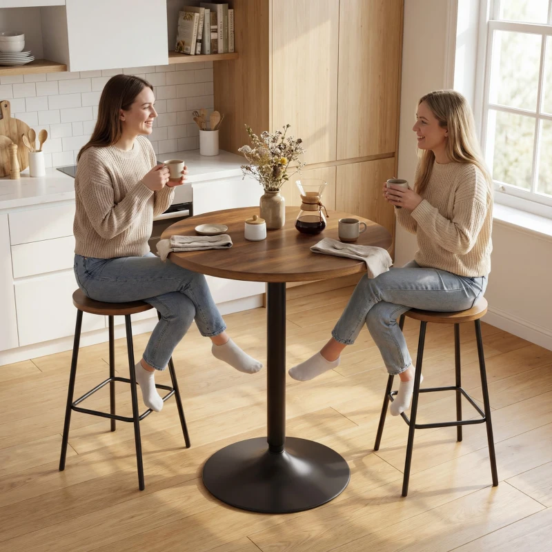 HOMCOM Table de bar ronde 60 cm, table haute cuisine mange-debout avec patins antidérapants, pour cuisine, salon, noyer