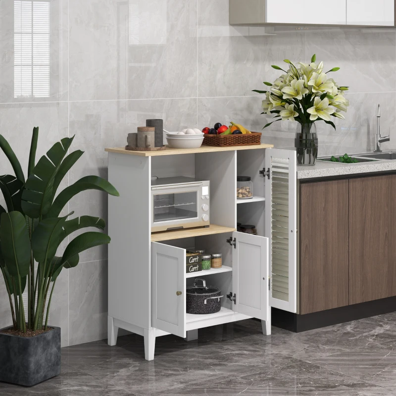 HOMCOM Meuble armoire micro-ondes pour cuisine avec 1 niche, 3 portes passe-câbles 80 x 35 x 97 cm blanc et aspect bois(m-10)