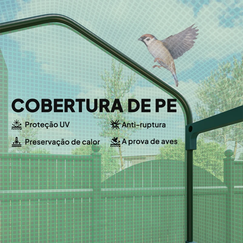 Outsunny Estufa de Exterior com 4 Prateleiras e Rodas Porta Enrolável Estrutura em Aço e Cobertura de PE 140g/㎡ Anti-UV 69x50x165 cm Verde