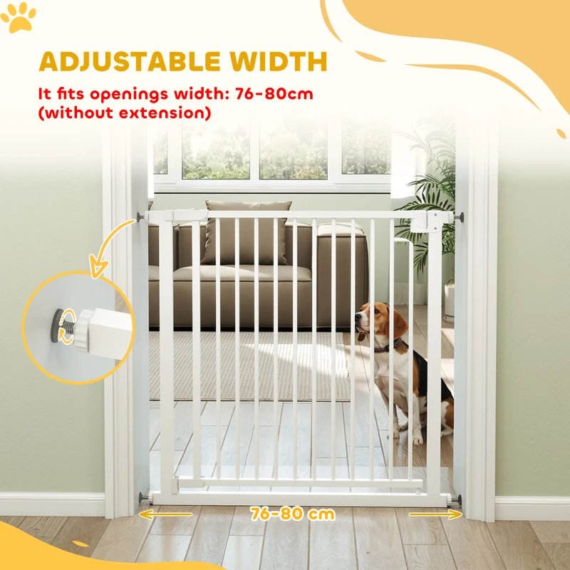 PawHut Barierka Ochronna Bez Wiercenia z Automatycznym Zamykaniem dla Dzieci i Zwierząt 76-80 x 76 cm, Biała