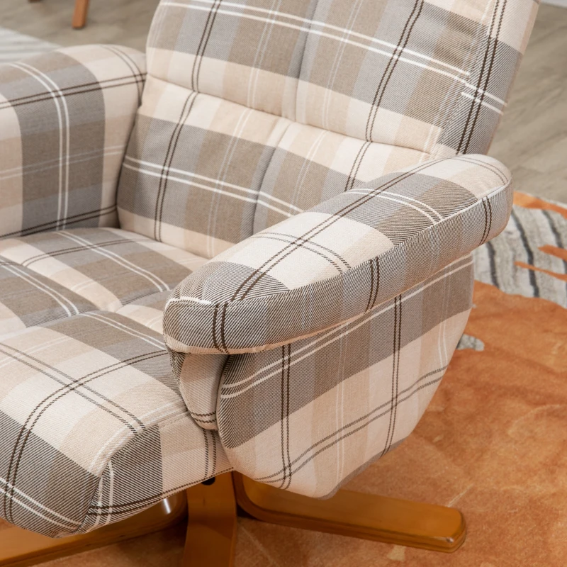 HOMCOM Linen Swivel Recliner Chair with Footstool, Wooden Base and Storage for Living Room, Multicolour