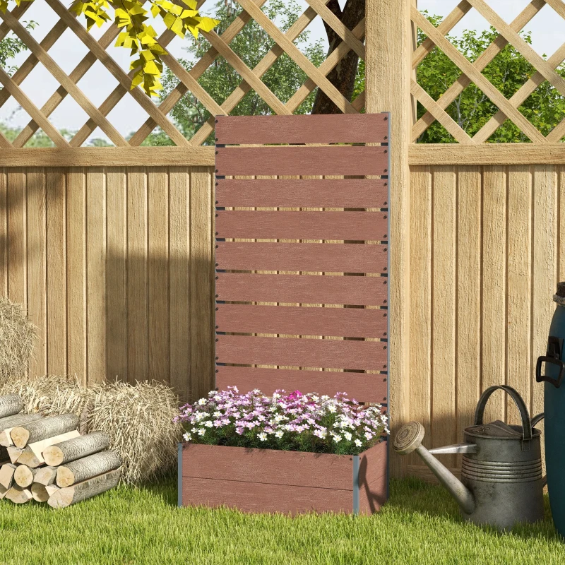 Outsunny Jardinière avec treillis, bac à fleurs, pour plantes grimpantes, légumes, fleurs, 72 x 38 x 150 cm, marron clair