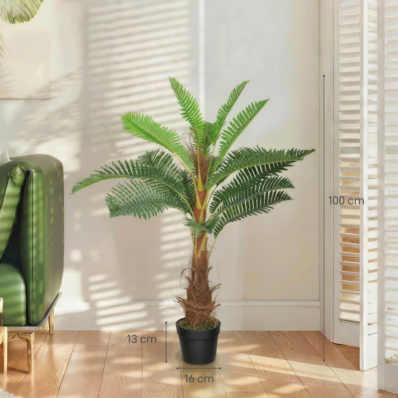 HOMCOM Palmera Artificial 100 cm con 21 Hojas y Maceta, Verde