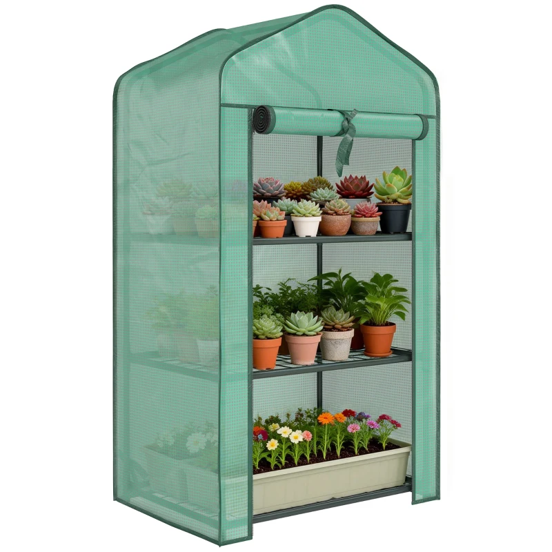 Outsunny Serra da balcone con 3 ripiani e telaio in acciaio, 59x39x127 cm, Verde