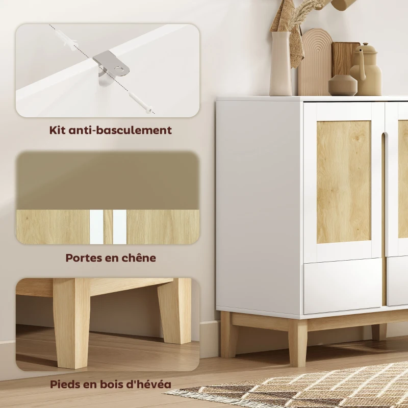 HOMCOM Buffet, meuble de rangement avec 2 portes, 2 tiroirs et étagère réglable, 80 x 40 x 86 cm, blanc et chêne