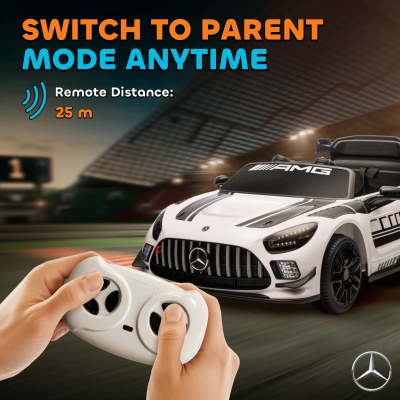 AIYAPLAY Mercedes Elektryczny samochód, pojazd na akumulator dla dzieci, 12V, światła LED, muzyka, klakson, 3-8 lat, Biały