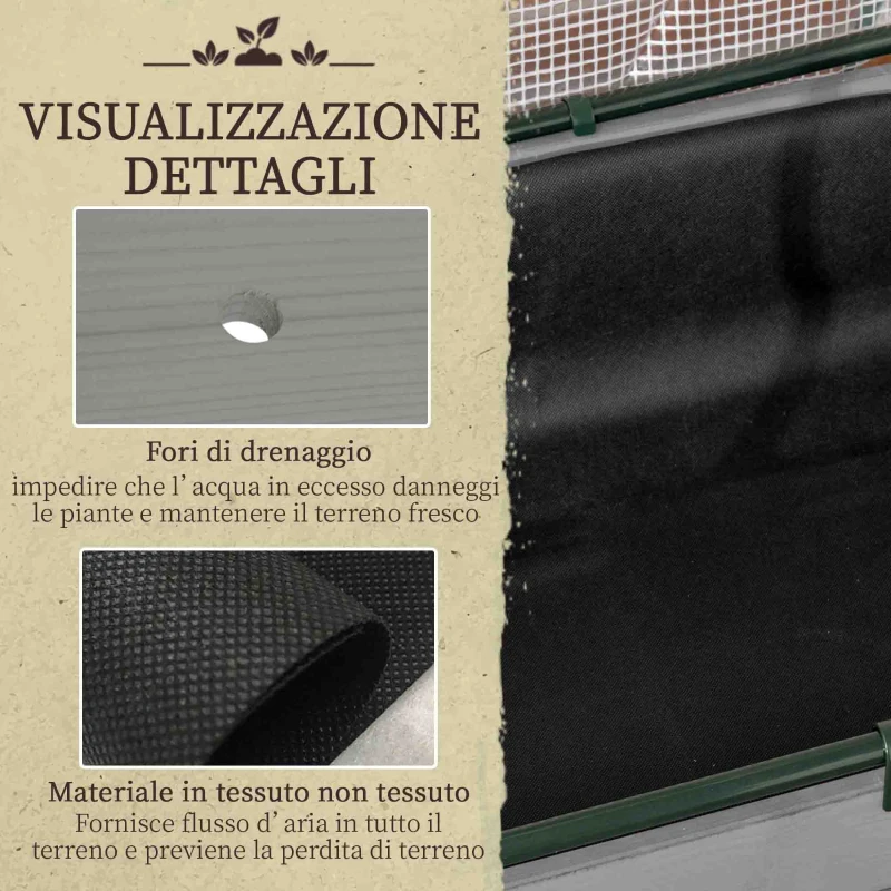 Outsunny Letto per Orto con Serra da Giardino, Portapiante da Esterno in Legno e PE, 121x55x117 cm, Grigio Scuro