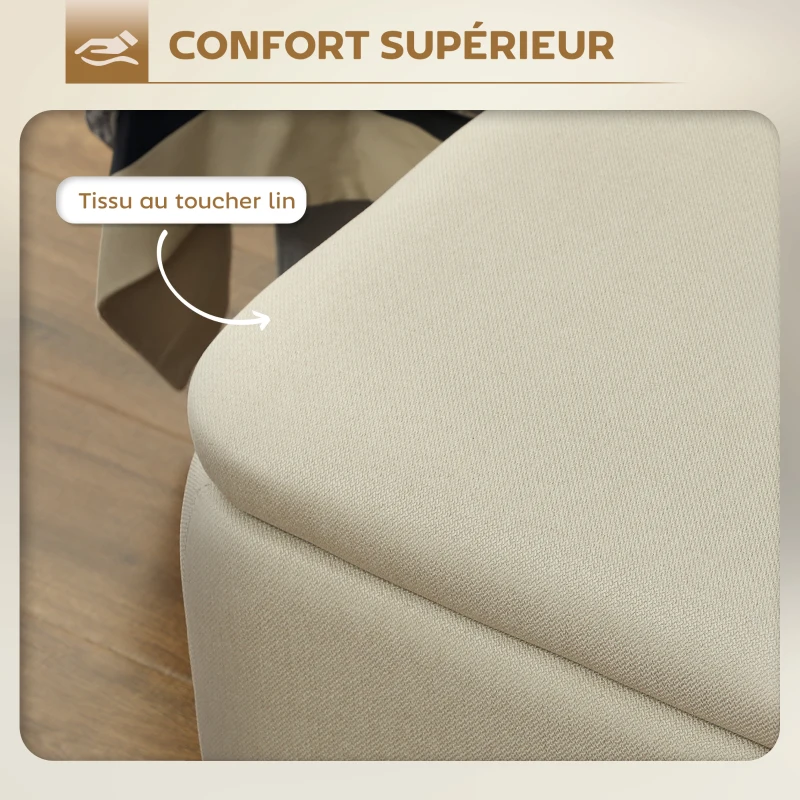 HOMCOM Banc banquette coffre de rangement 2 en 1 en tissu avec pieds en acier noir 102 x 40 x 39,5 cm beige