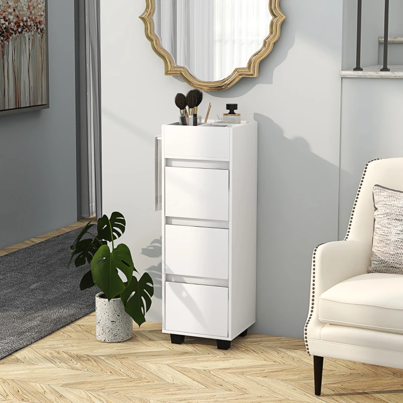 HOMCOM Meuble de rangement pour salle de bain avec 4 compartiments, 3 tiroirs et porte-serviettes, dim. 35 x 30 x 90 cm, blanc